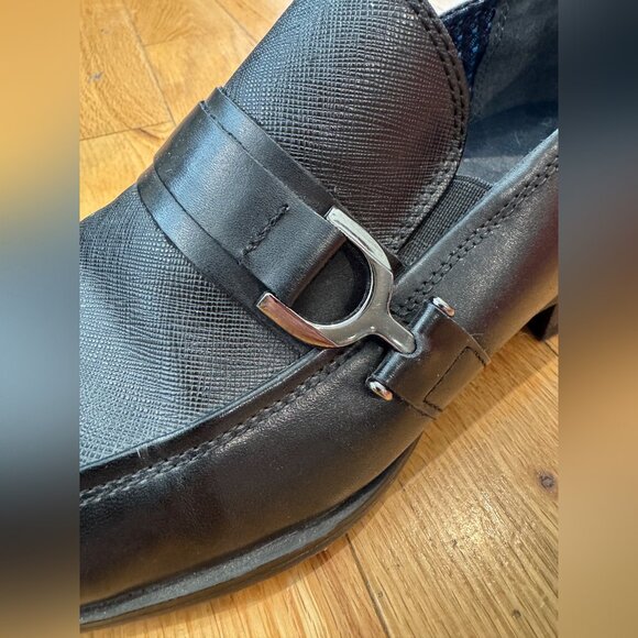 STEVE MADDEN "Santer" Black Leather Men's Loafers with Horse-Bit Buckles - Picture 5 of 8